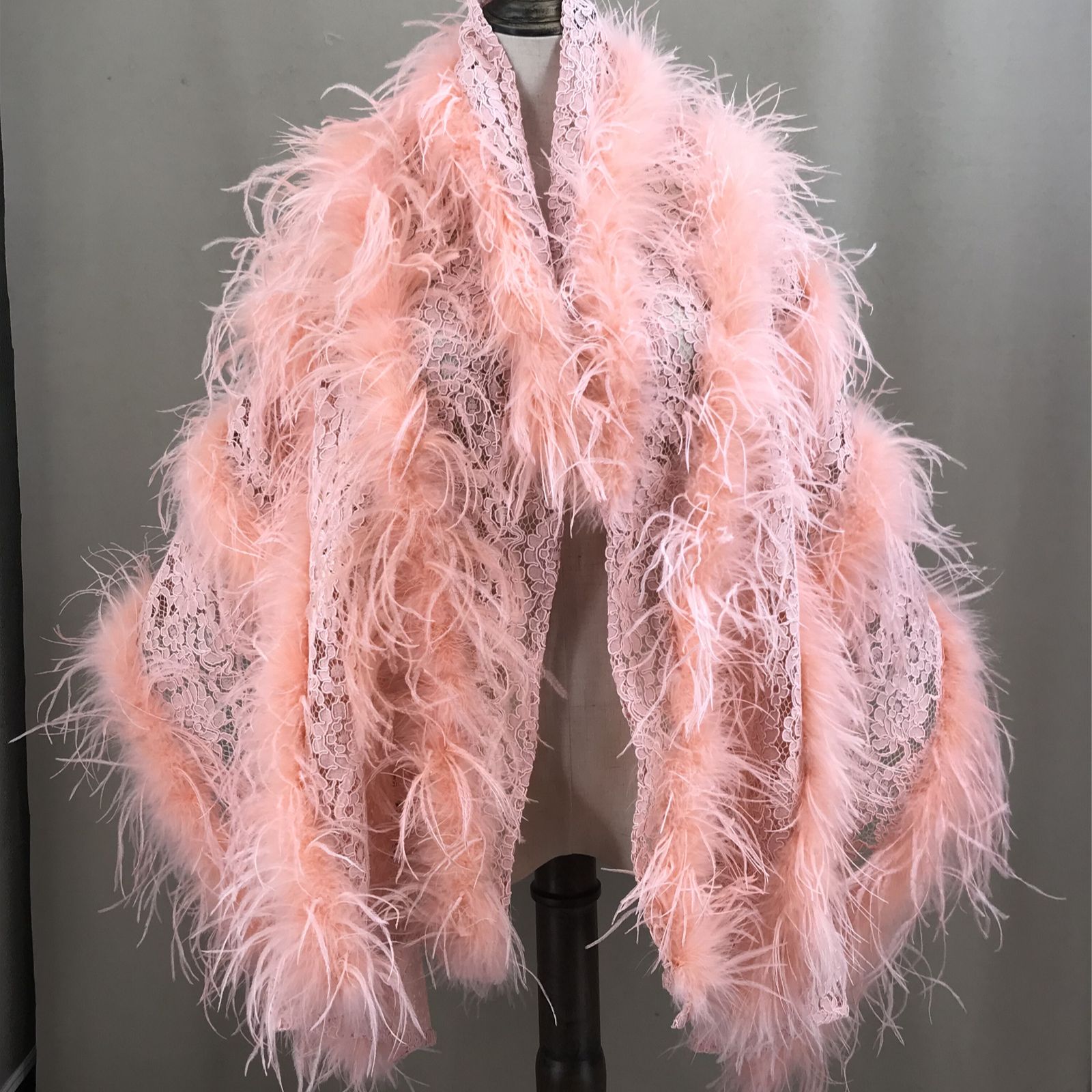 Stole Wedding Shawl - Real Ostrich Feather Lace Shawl, Cape