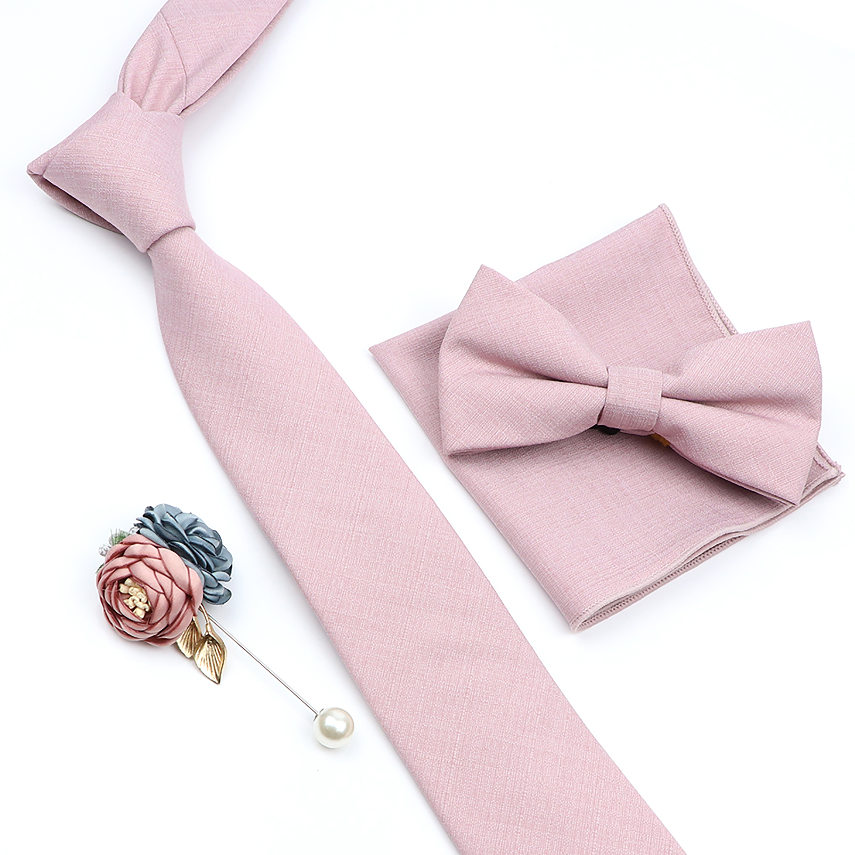 Skinny Tie Men - Beautiful Solid Color Tie Brooch Set