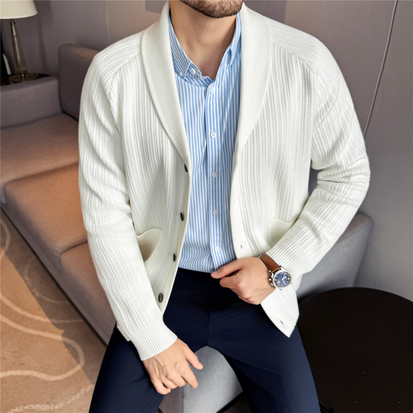 Men's Shawl Collar Knit Cardig - Muffler Men Wool ulasan dan harga