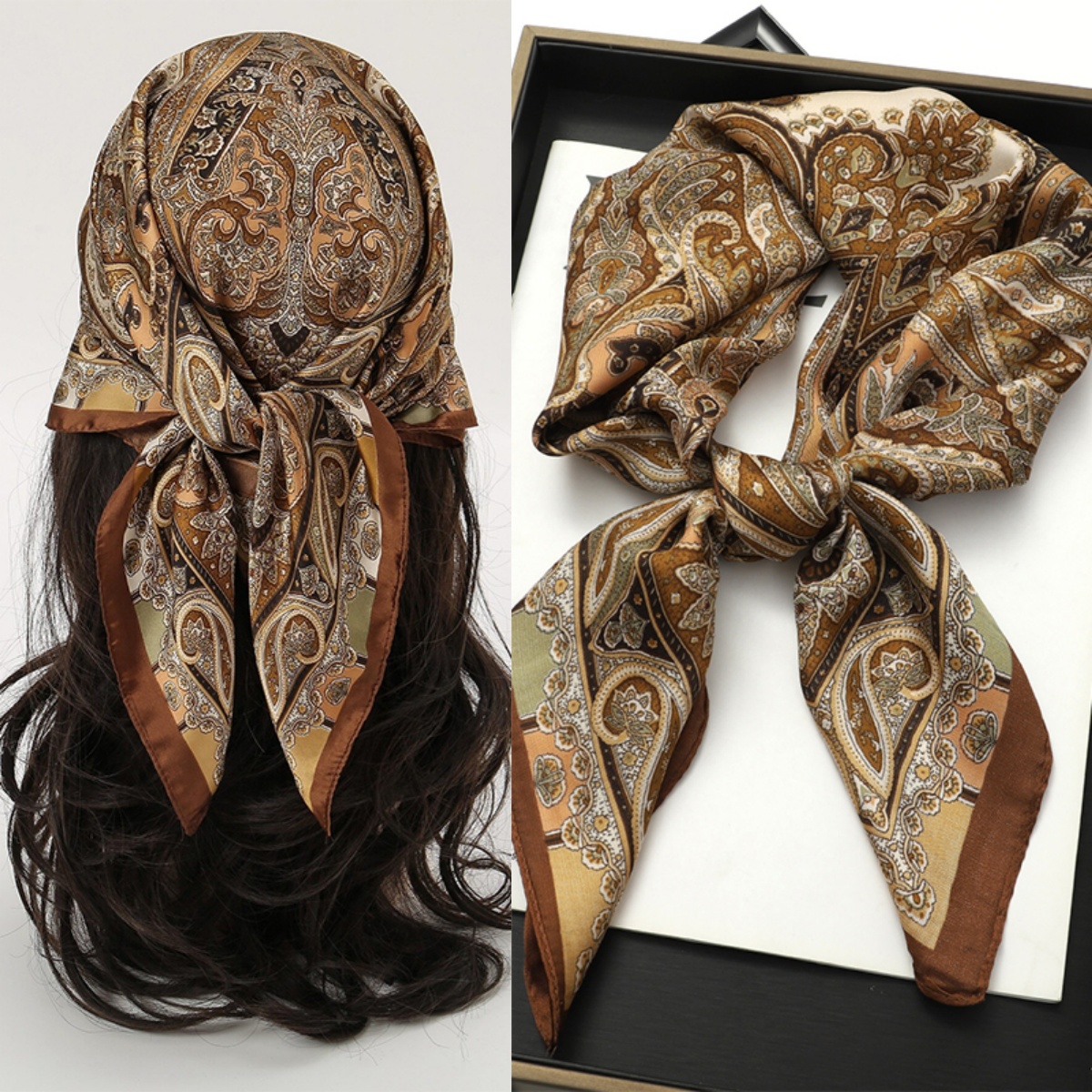 Bohemian Style Print Luxury Br - Scarf Silk Square ulasan dan harga