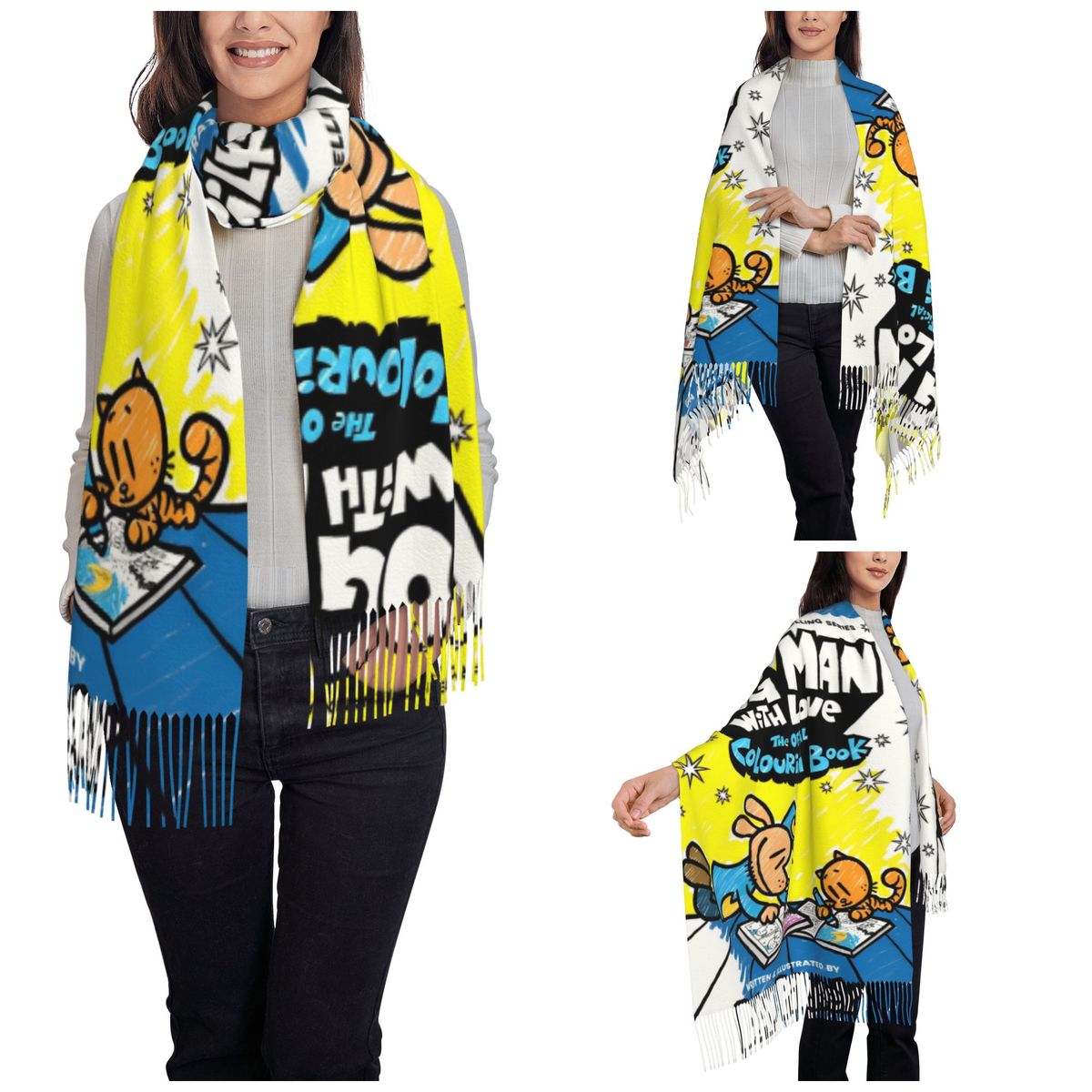 Womens Tassel Scarf Dog Man Do - Pashmina Wrap Large ulasan dan harga