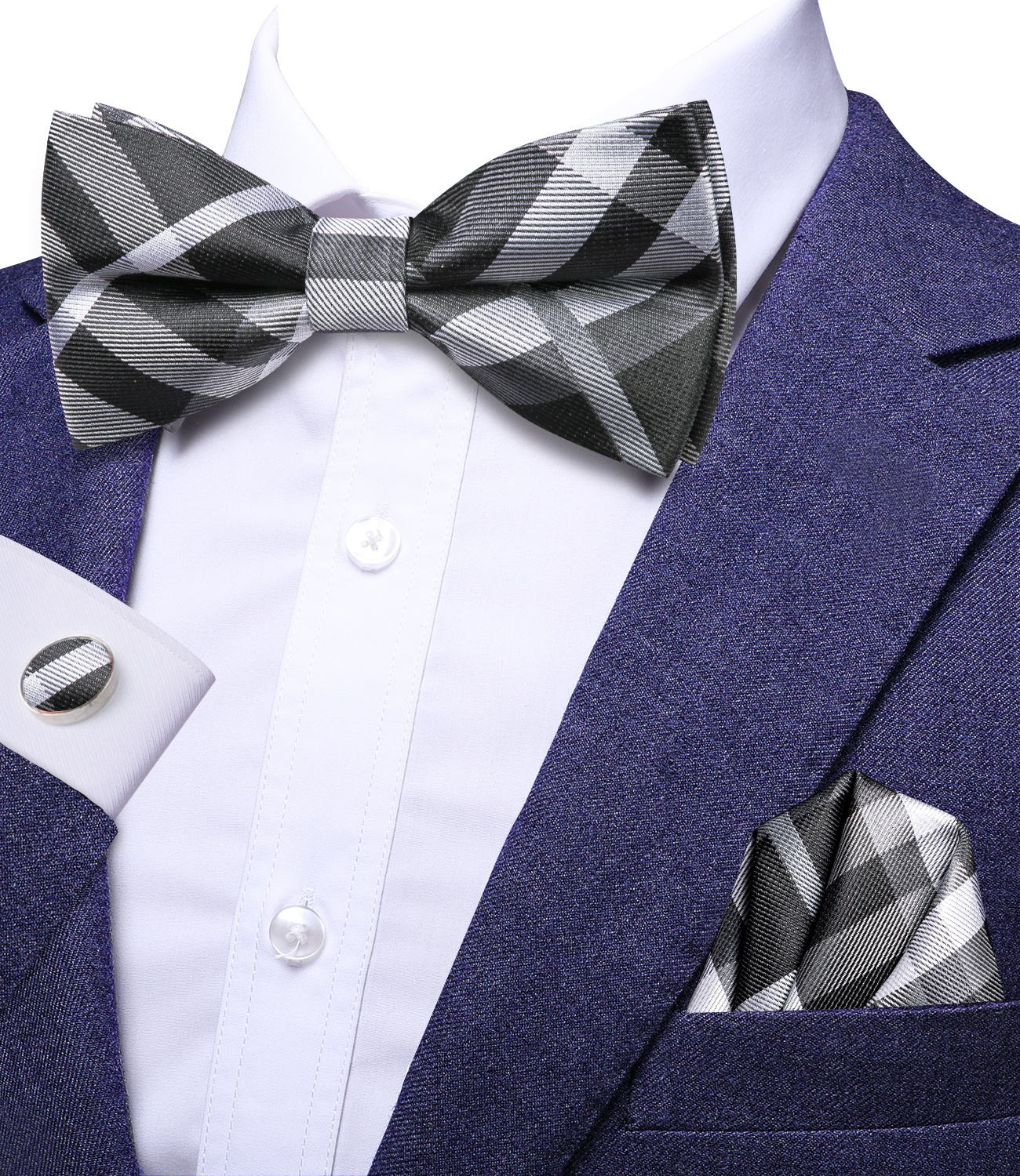 Hi-Tie Grey Plaid Jacquard Sil - Bow Tie Pre Tied ulasan dan harga