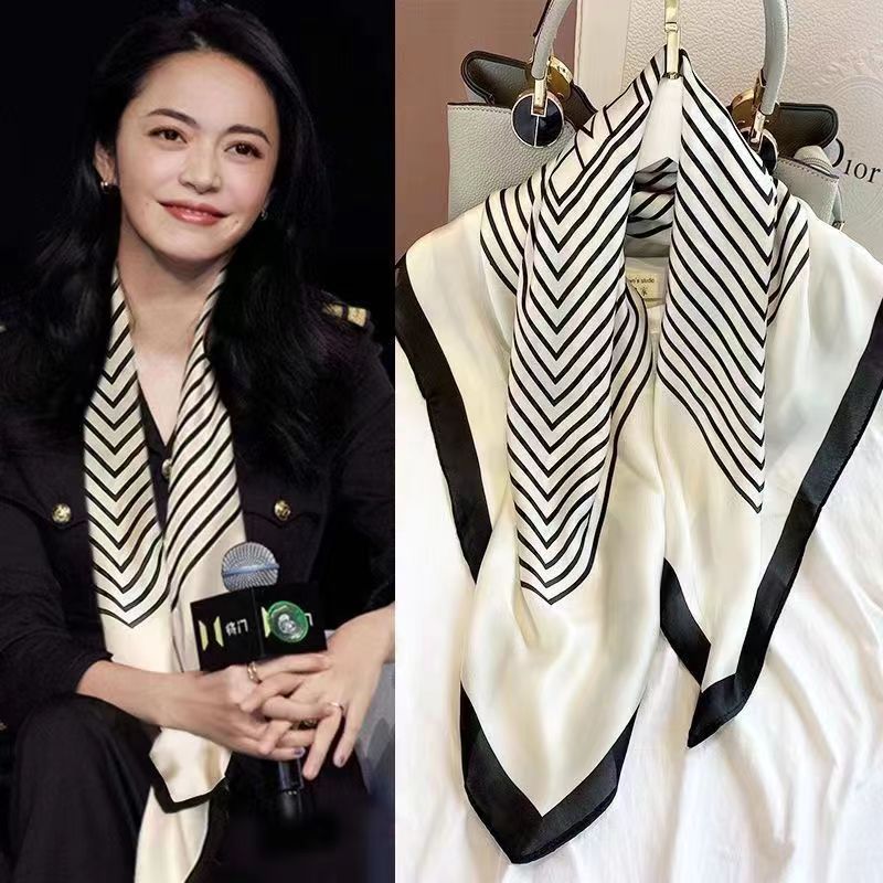 Fashion Square 70cm Black and  - Silk Tie Striped ulasan dan harga