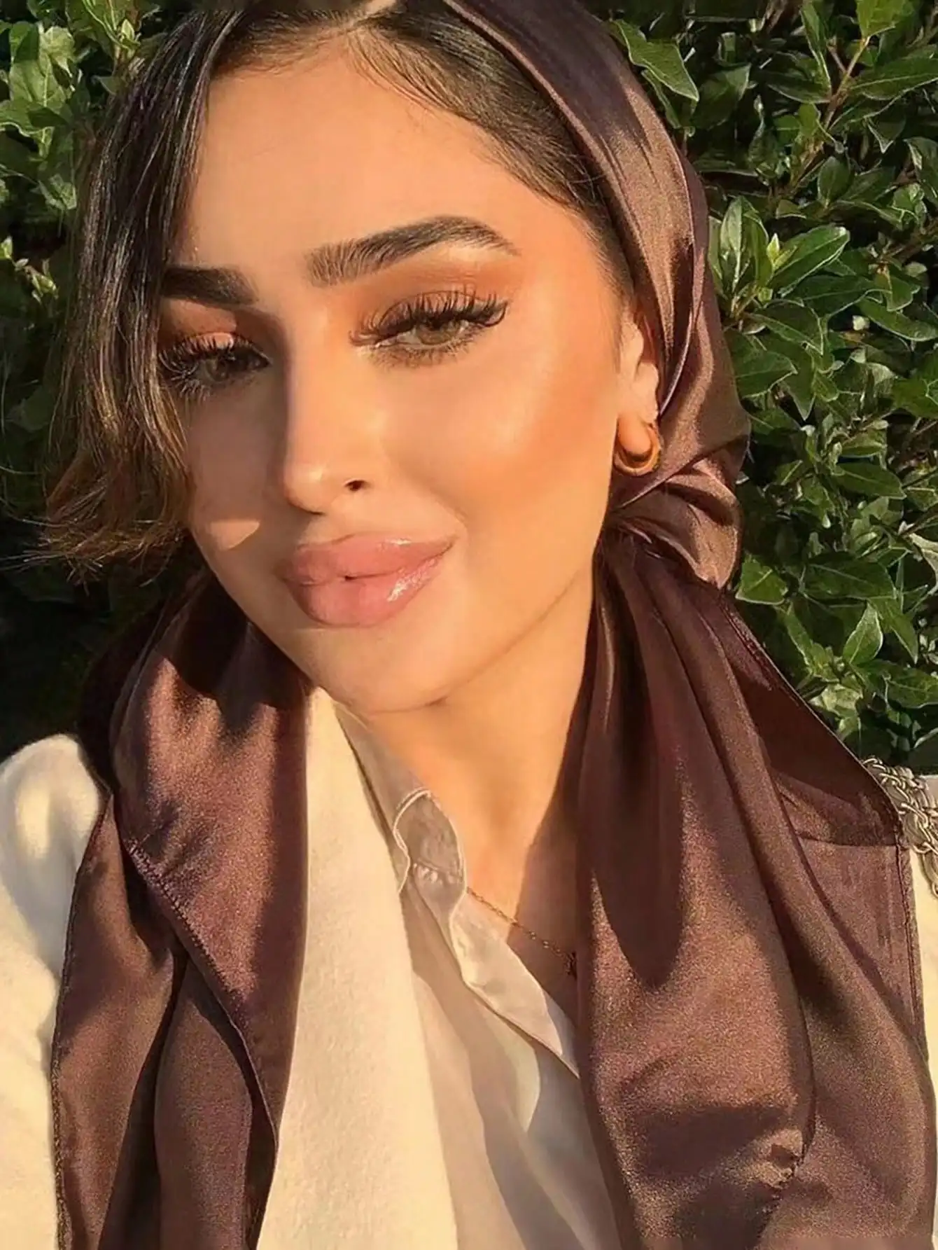 1pc Women White Silk Scarf, Ve - Scarf Silk Square ulasan dan harga