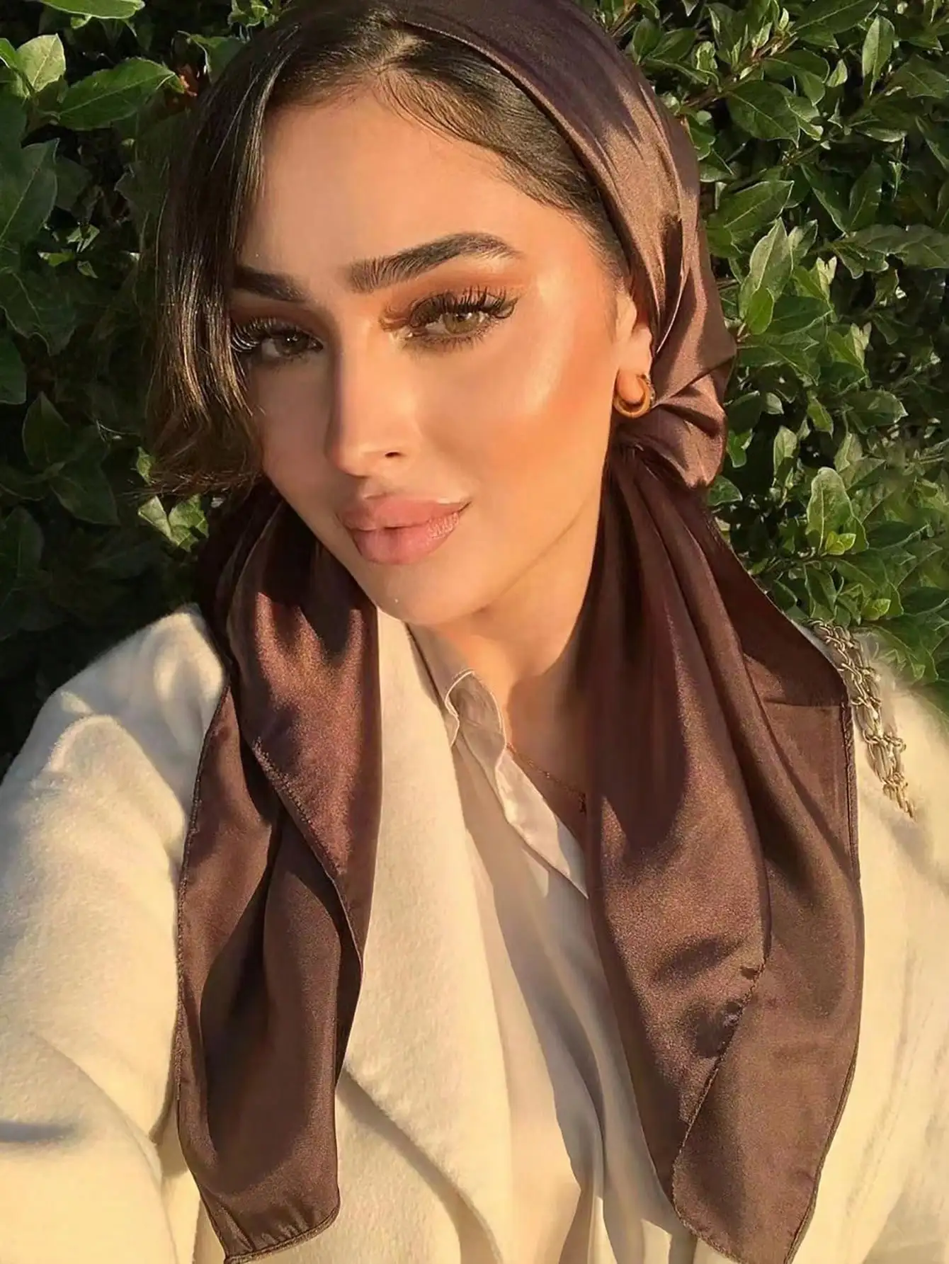 1pc Women White Silk Scarf, Ve - Scarf Silk Square ulasan dan harga