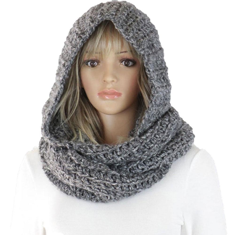 Knitted Hooded Scarf Winter Wo - Infinity Scarf Knit ulasan dan harga