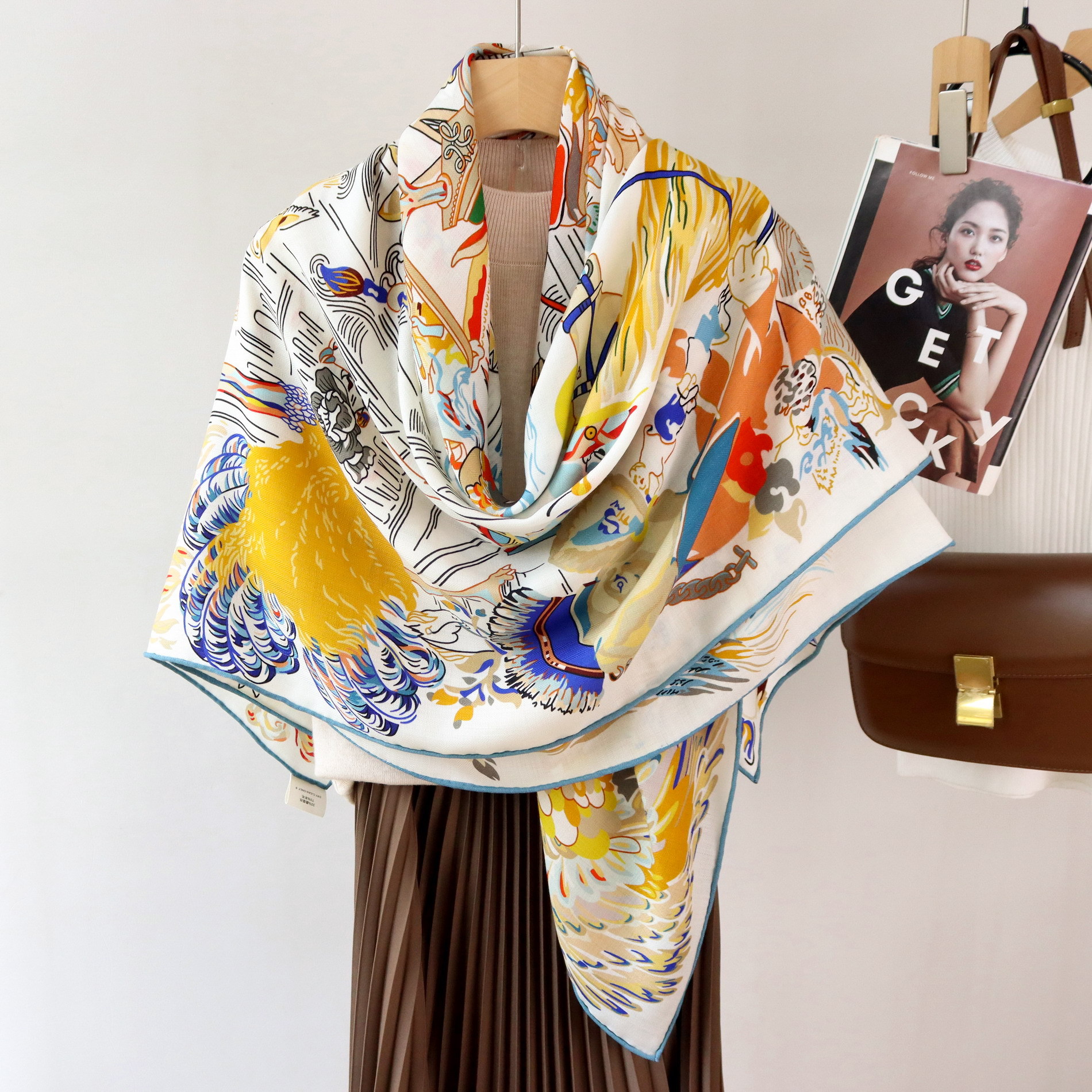 Double Print Mulberry Silk Sca - Pashmina Wrap Large ulasan dan harga