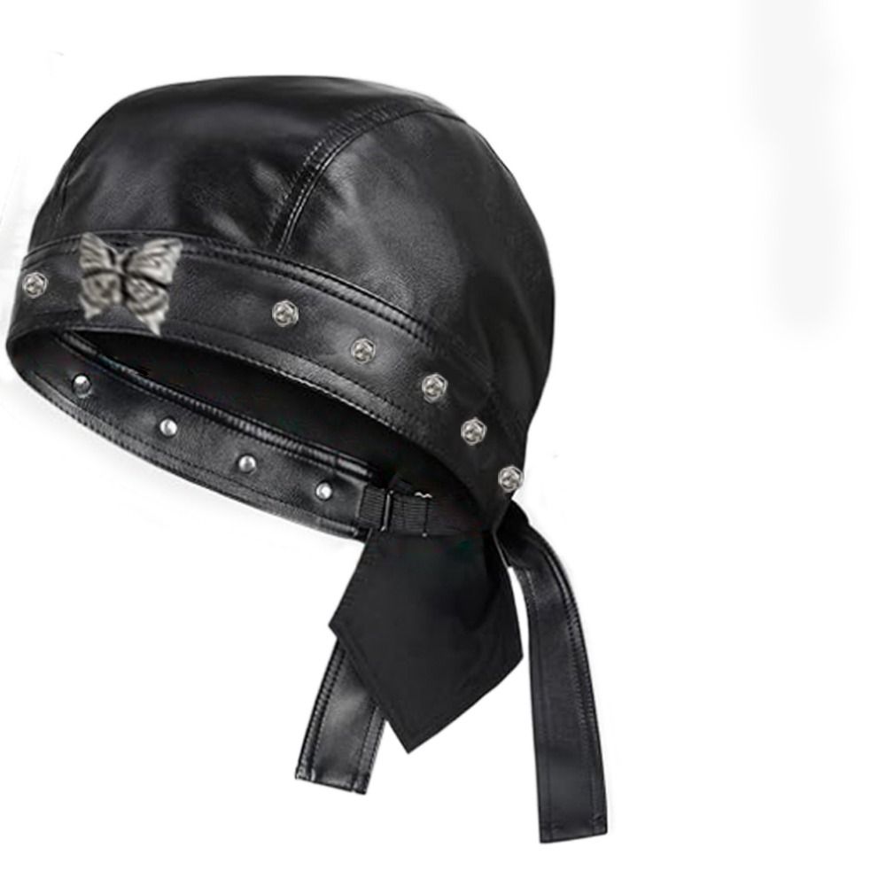 PU Leather Black Biker Cap Doo - Bandana Doo Rag ulasan dan harga