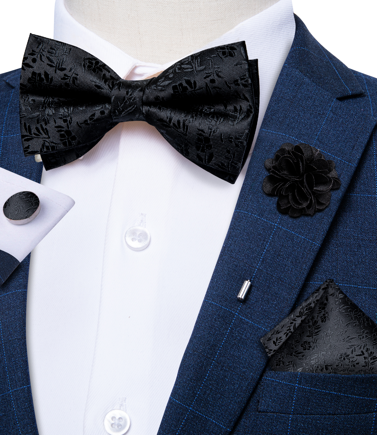 4Pcs Black Solid Floral Men's  - Bow Tie Pre Tied ulasan dan harga