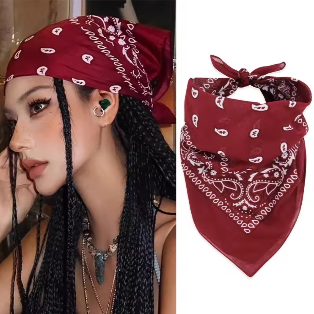 Hip Hop Wine Red Square Hair S - Ascot Neck Scarf ulasan dan harga